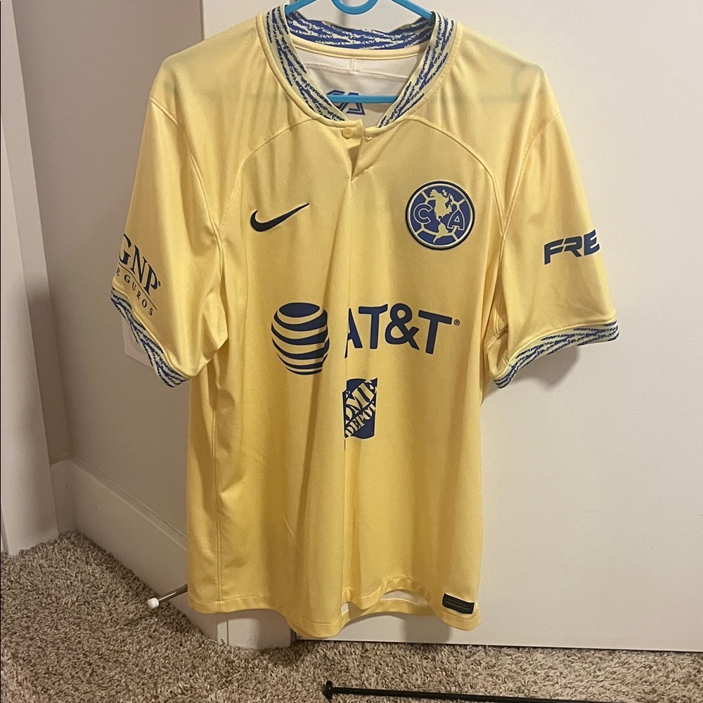 Nike Cream Soccer Club America Jersey with Blue Trim